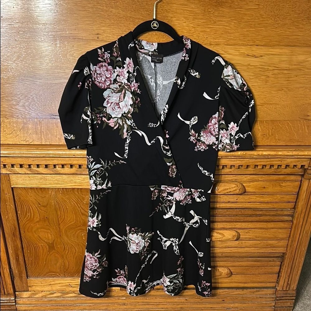 Dark Romantic Whimsigoth Y2K Black Floral Puff Sleeve Mini Dress Concert Hoco‎